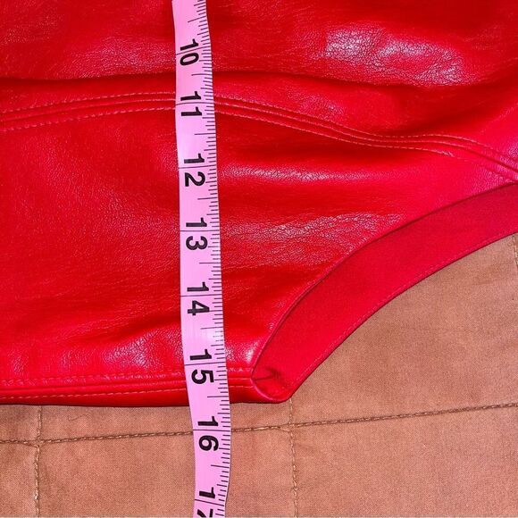 NWT Alice + Olivia Leandra Vegan Leather Mini Dress size 10 in Perfect Ruby - Picture 7 of 9